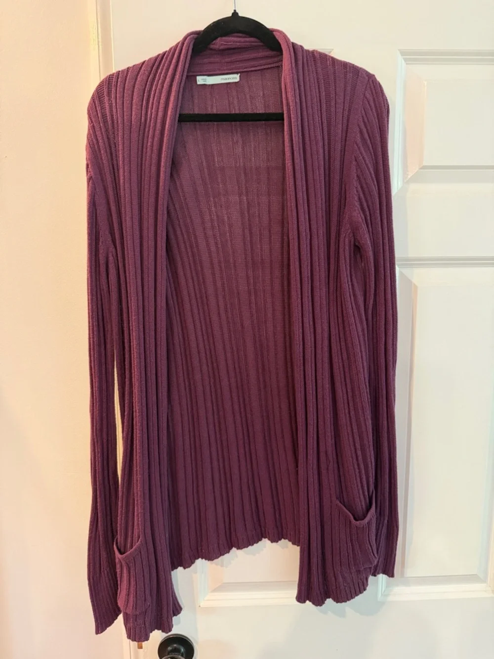 Maurices Ribbed Open-Front Cardigan - Plum - Picture 1 of 4